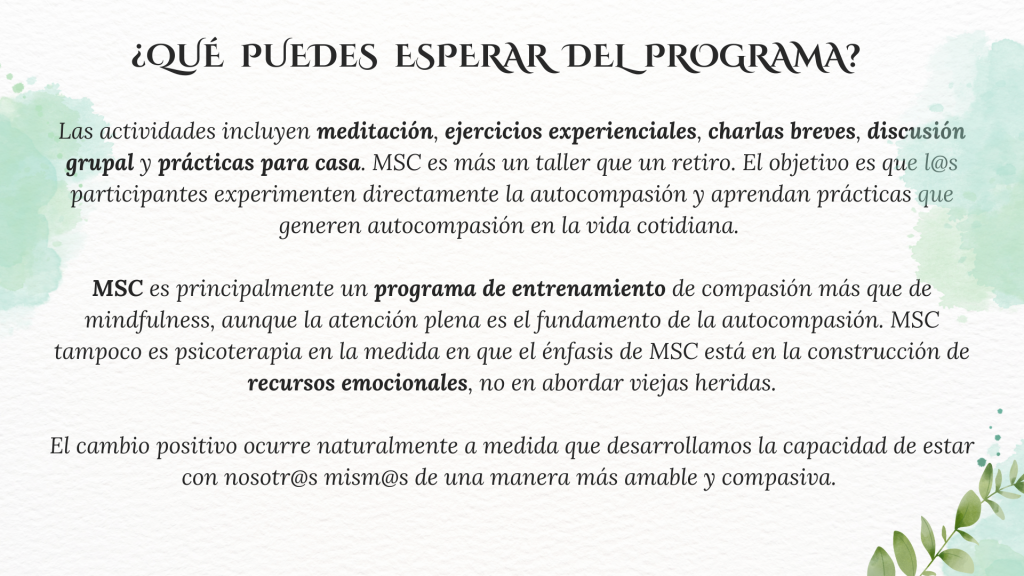 programa mindful self-compassion mindfulness y autocompasión qué esperar del programa